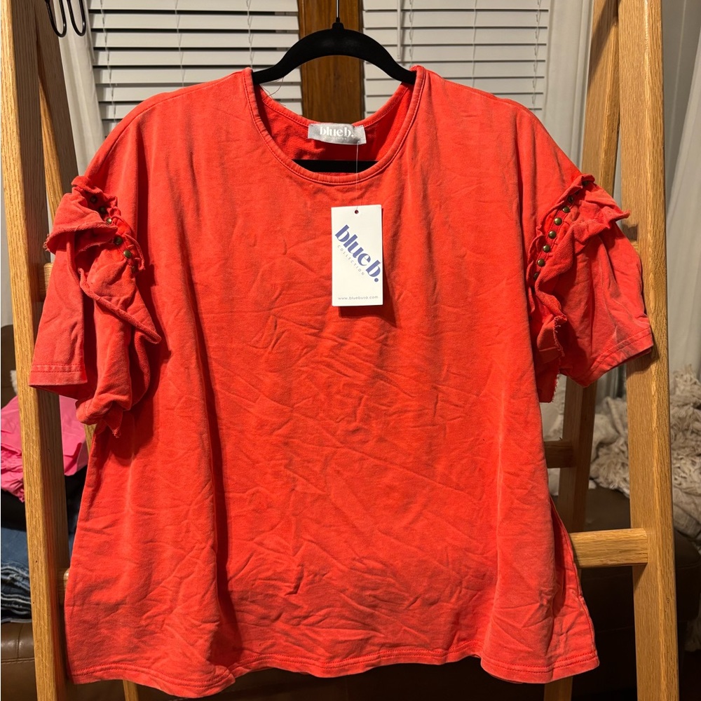 Blinc Red Ruffle Sleeve Tee